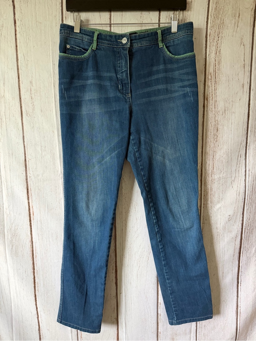 Olsen Europe Lisa Blue Jeans With Green Contrast Size 10